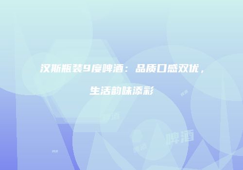 汉斯瓶装9度啤酒：品质口感双优，生活韵味添彩