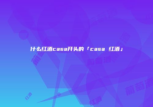 什么红酒casa开头的「casa 红酒」