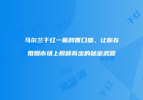 马尔兰干红一瓶醇香口感，让你在婚姻市场上脱颖而出的秘密武器