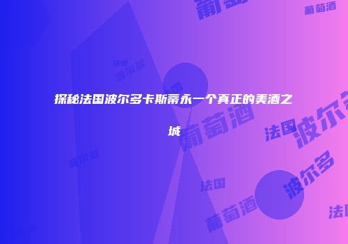 探秘法国波尔多卡斯蒂永一个真正的美酒之城