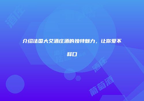 介绍法国大艾酒庄酒的独特魅力，让你爱不释口