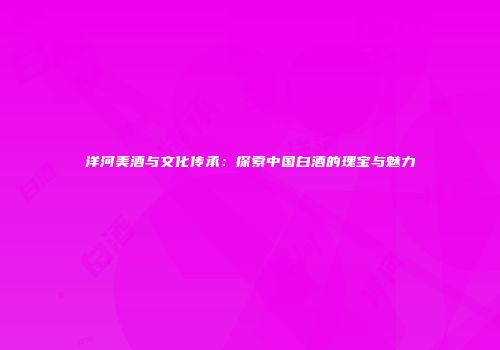 洋河美酒与文化传承：探索中国白酒的瑰宝与魅力