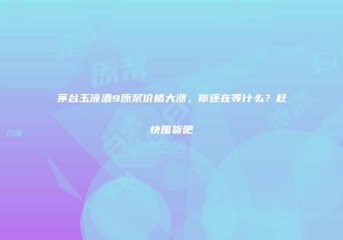 茅台玉液酒9原浆价格大涨，你还在等什么？赶快囤货吧