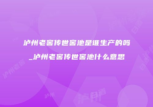 泸州老窖传世窖池是谁生产的吗_泸州老窖传世窖池什么意思