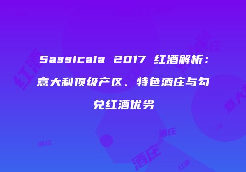 Sassicaia 2017 红酒解析：意大利顶级产区、特色酒庄与勾兑红酒优劣