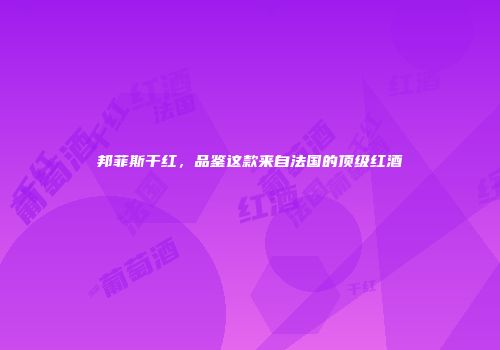 邦菲斯干红，品鉴这款来自法国的顶级红酒