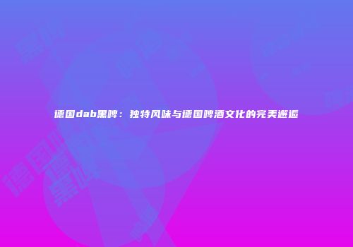 德国dab黑啤：独特风味与德国啤酒文化的完美邂逅