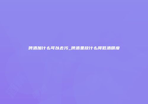 啤酒加什么可以去污_啤酒里放什么降低酒精度