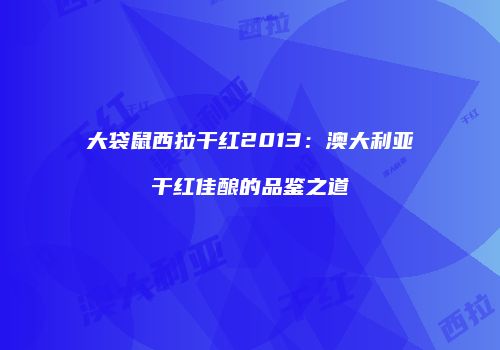 大袋鼠西拉干红2013：澳大利亚干红佳酿的品鉴之道