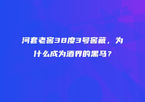 河套老窖38度3号窖藏，为什么成为酒界的黑马？