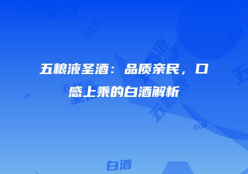五粮液圣酒：品质亲民，口感上乘的白酒解析