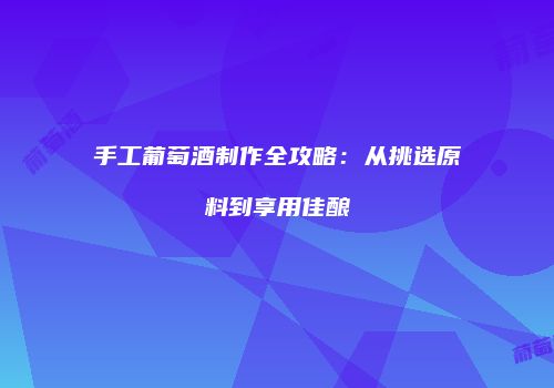 手工葡萄酒制作全攻略：从挑选原料到享用佳酿