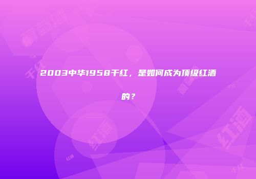 2003中华1958干红，是如何成为顶级红酒的？