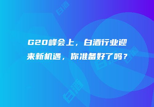G20峰会上，白酒行业迎来新机遇，你准备好了吗？