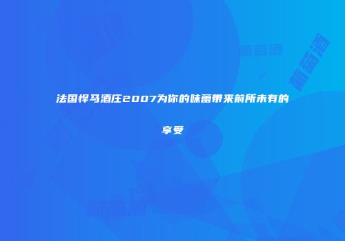 法国悍马酒庄2007为你的味蕾带来前所未有的享受