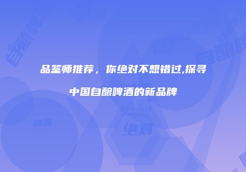 品鉴师推荐，你绝对不想错过,探寻中国自酿啤酒的新品牌