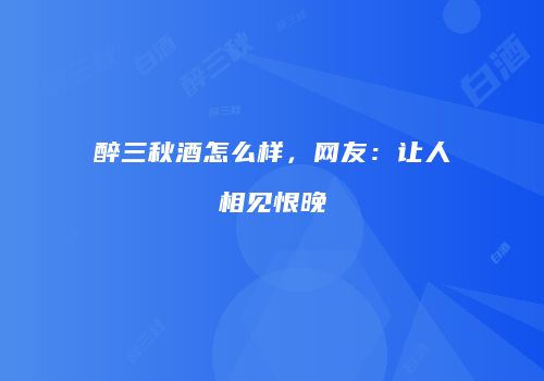 醉三秋酒怎么样，网友：让人相见恨晚