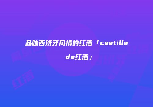 品味西班牙风情的红酒「castilla de红酒」