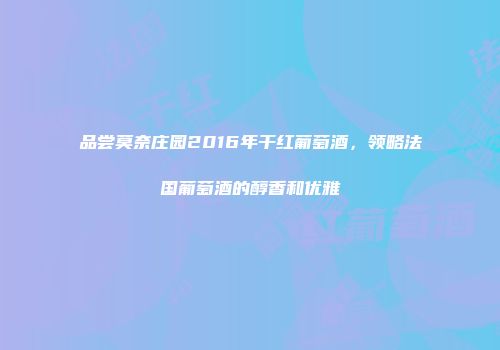 品尝莫奈庄园2016年干红葡萄酒，领略法国葡萄酒的醇香和优雅