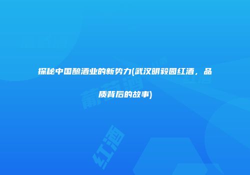 探秘中国酿酒业的新势力(武汉明毅园红酒，品质背后的故事)