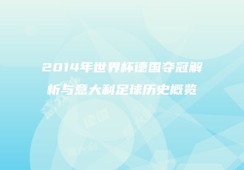 2014年世界杯德国夺冠解析与意大利足球历史概览