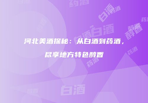 河北美酒探秘：从白酒到药酒，尽享地方特色醇香