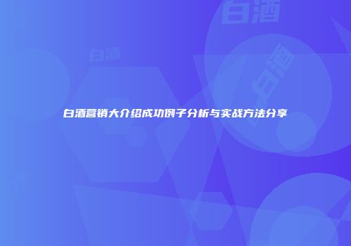 白酒营销大介绍成功例子分析与实战方法分享