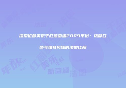 探索伦都美乐干红葡萄酒2009年份：浓郁口感与独特风味的法国佳酿