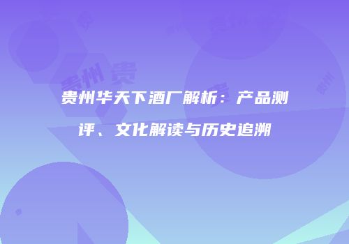 贵州华天下酒厂解析：产品测评、文化解读与历史追溯