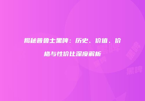 揭秘普鲁士黑啤：历史、价值、价格与性价比深度解析