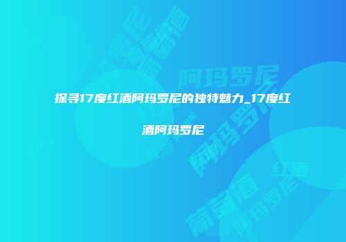 探寻17度红酒阿玛罗尼的独特魅力_17度红酒阿玛罗尼