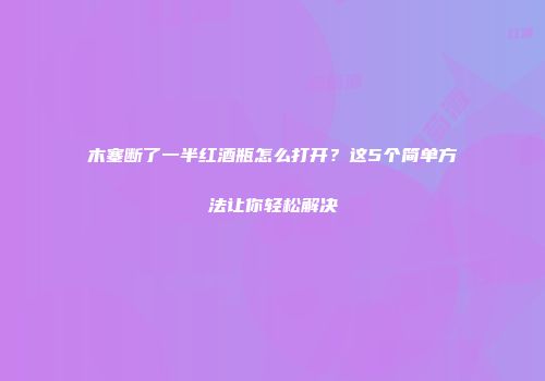 木塞断了一半红酒瓶怎么打开？这5个简单方法让你轻松解决