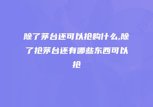 除了茅台还可以抢购什么,除了抢茅台还有哪些东西可以抢