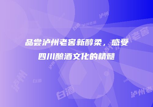 品尝泸州老窖新醇柔，感受四川酿酒文化的精髓