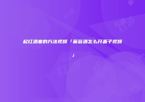 起红酒塞的方法视频「葡萄酒怎么开盖子视频」