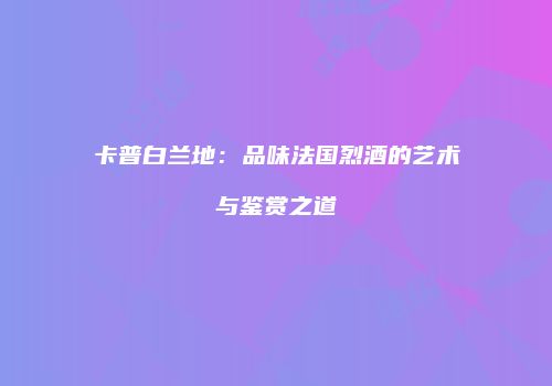 卡普白兰地：品味法国烈酒的艺术与鉴赏之道