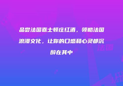 品尝法国嘉士顿庄红酒，领略法国浪漫文化，让你的口感和心灵都沉醉在其中