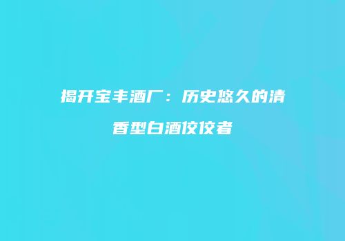 揭开宝丰酒厂：历史悠久的清香型白酒佼佼者