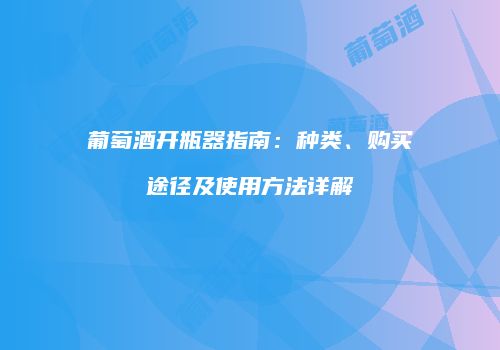 葡萄酒开瓶器指南：种类、购买途径及使用方法详解