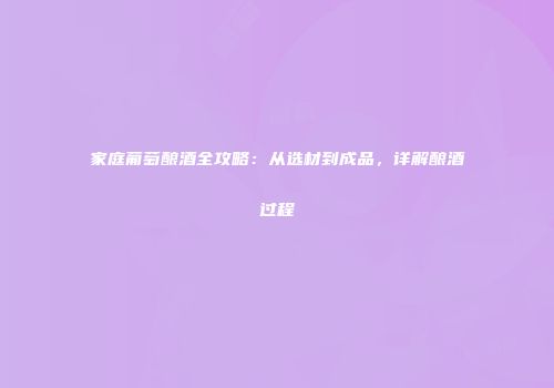 家庭葡萄酿酒全攻略：从选材到成品，详解酿酒过程