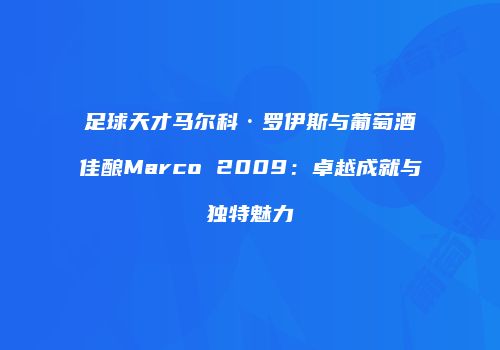 足球天才马尔科·罗伊斯与葡萄酒佳酿Marco 2009：卓越成就与独特魅力