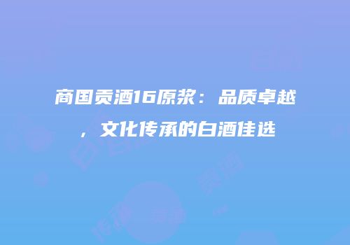 商国贡酒16原浆：品质卓越，文化传承的白酒佳选