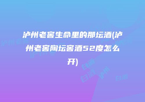 泸州老窖生命里的那坛酒(泸州老窖陶坛窖酒52度怎么开)