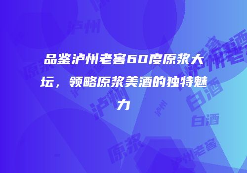 品鉴泸州老窖60度原浆大坛，领略原浆美酒的独特魅力
