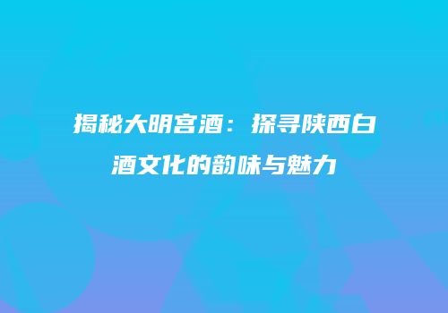 揭秘大明宫酒：探寻陕西白酒文化的韵味与魅力