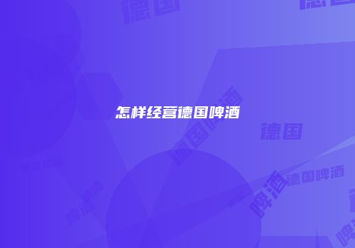 怎样经营德国啤酒