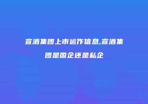 宣酒集团上市运作信息,宣酒集团是国企还是私企