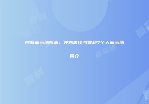 自制葡萄酒指南：注意事项与智利7个人葡萄酒简介