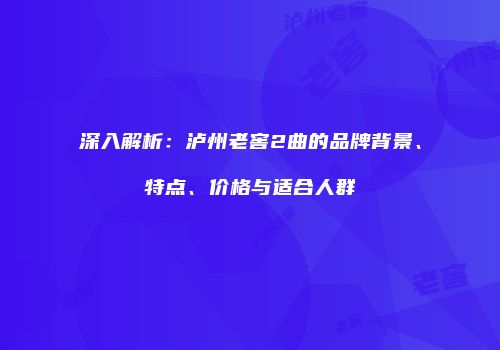 深入解析：泸州老窖2曲的品牌背景、特点、价格与适合人群