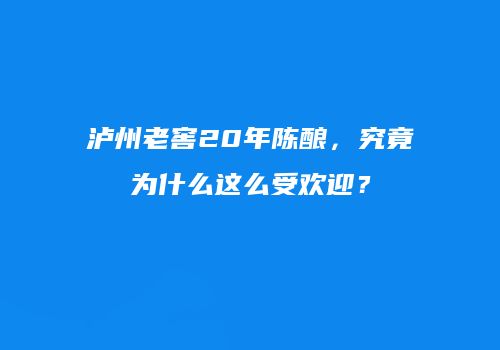 泸州老窖20年陈酿，究竟为什么这么受欢迎？
